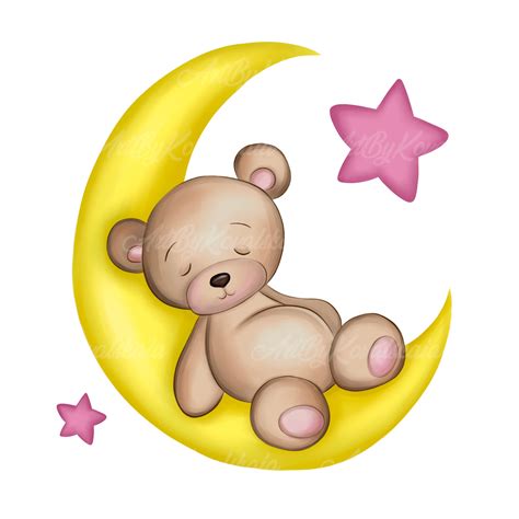 Teddy Bear Clipart Teddy Bear Sleeping On Moon Png Baby Etsy Australia