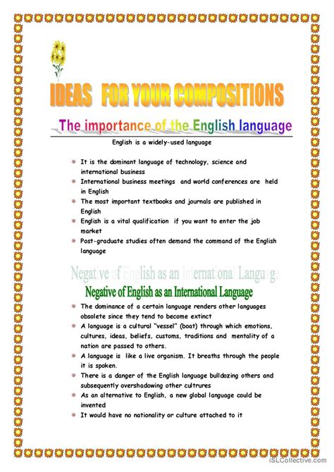 PROS AND CONS OF THE ENGLIS English ESL Worksheets Pdf Doc