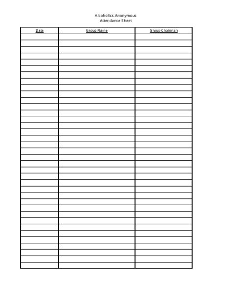 alcoholics anonymous aa attendance sheet template three columns download printable pdf