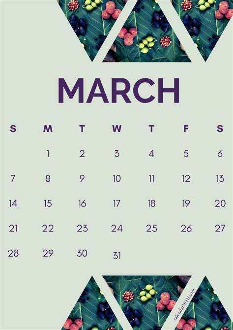 floral march  calendar printable