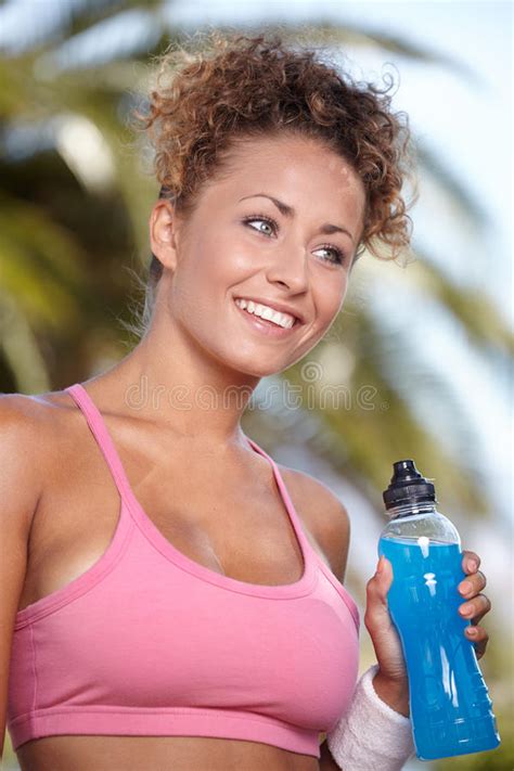 Smiling Sporty Woman With Bottle Of Water Stock Image Image Of Shape