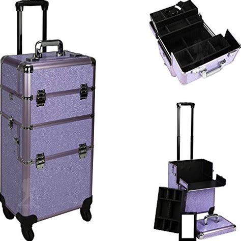 Purple Krystal Pattern 4 Wheels Professional Rolling Aluminum Cosmetic