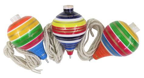 3 Pack Multi-Color Wood Trompo Mexican Traditional Toy From Mexico