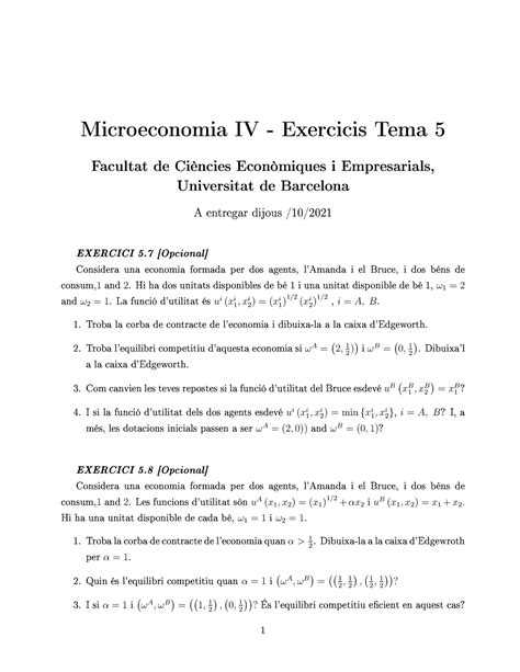Exercicis Tema 5c Grup A 1 Tema Intercanvi Microeconomia Iv Ub