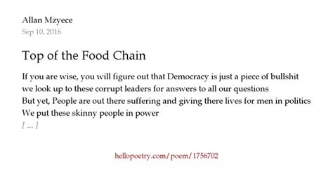 Top Of The Food Chain By Allan Mzyece Hello Poetry