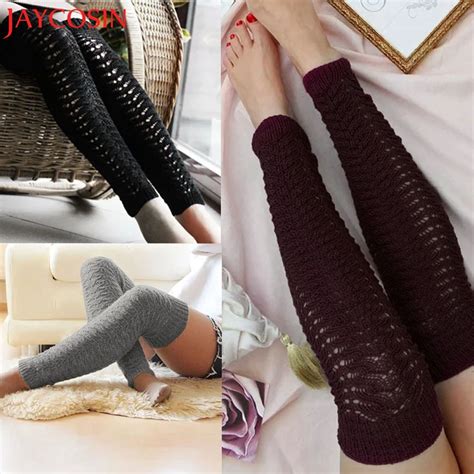 Ladies Autumn And Winter Solid Color Bandages Over The Knee Wool Line Knee Pile Leg Warmers