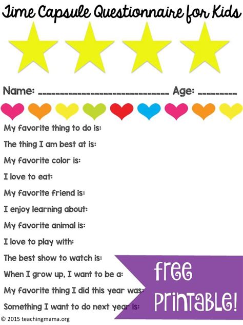 Time Capsule Questionnaire For Kids Free Printable Birthdays And Free