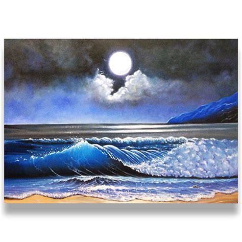 Ocean Moon Night Moon Light Oil Painting Ocean Scene Coast Paintings