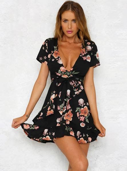 Deep V Neck Flower Print Dresses Black Print My Favorite In 2019 Summer Dresses For Women