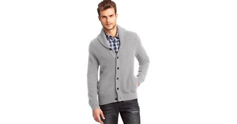 Kenneth Cole Long Sleeve Shawl Collar Cardigan Sweater In Gray For Men
