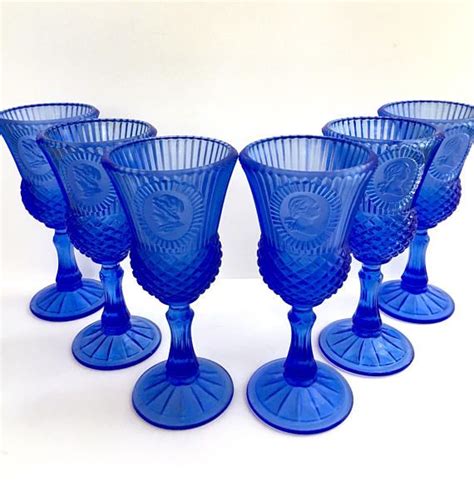 6 Avon George And Martha Cobalt Blue Goblets Fostoria Glass Etsy Fostoria Glass Fostoria