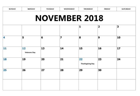 November 2018 Holidays Calendar Usa Calendar Usa Holiday Calendar
