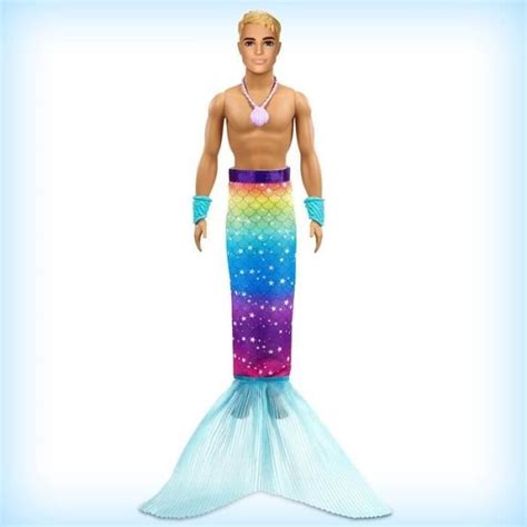 Barbie Dreamtopia Poupée Ken Triton Avec Nageoire Arc En Ciel Bleue Et Cheveux Blonds Jouet