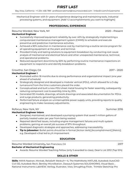 10 Mechanical Engineer Resume Examples For 2024 Resume Worded