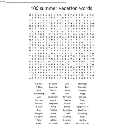 100 Summer Vacation Words Word Search Wordmint