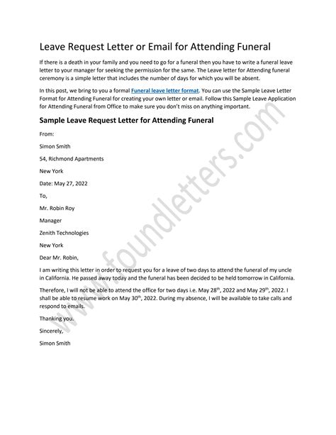Sample Leave Application Letter For Attending Funeral By Found Letters Issuu