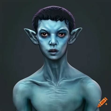 Portrait Of A Blue Skinned Alien Man With Short Black Hair On Craiyon