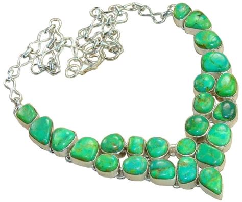 Stunning Necklace With Green Turquoise Gemstone 925 Sterling Silver