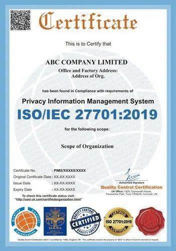 Iso 27701 2019 Certification Service At Rs 12000year In New Delhi