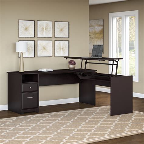 72w Single Pedestal Desk With Sit To Stand Return In Black By Bush
