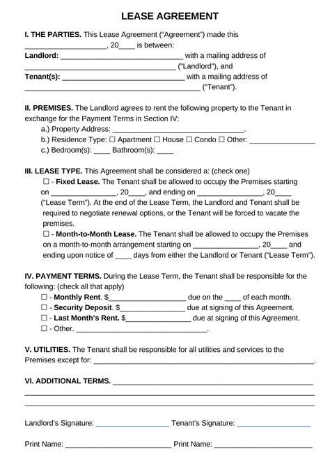 Rental Agreement Lease Contract Template Editable Landlord Forms Printable Residential