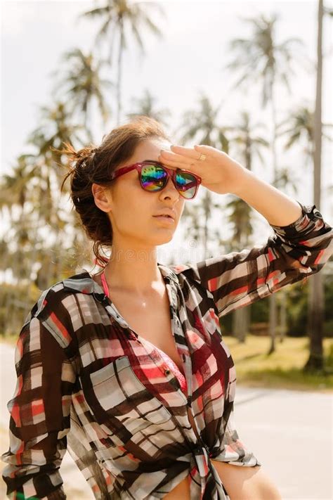 Pretty Girl In Sunglasses Posing To The Camera Stock Photo Image Of