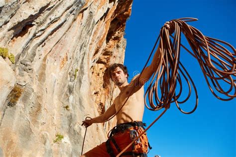 Climber With The Rope Stock Image Image Of Reaching 63180947