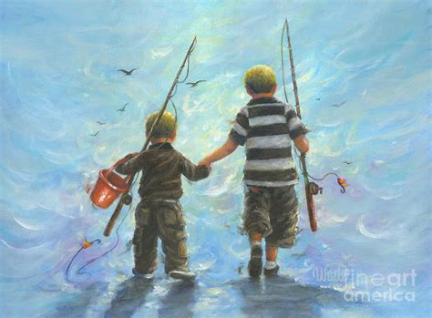 Two Little Boys Going Fishing Painting By Vickie Wade Pixels