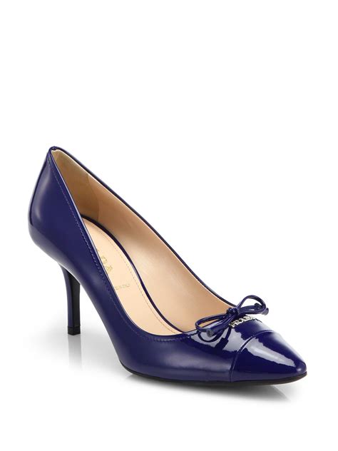 Lyst Prada Patent Leather Bow Pumps In Blue