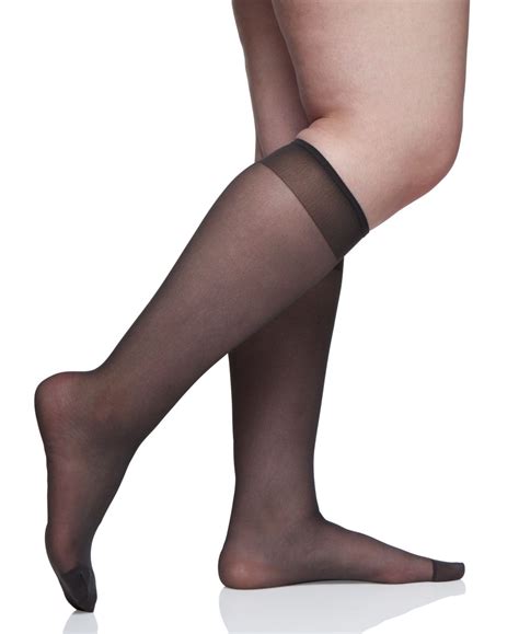 Berkshire Womens Plus Size Day Sheer Knee Highs Hosiery 6451 Fantasy Black High Knees