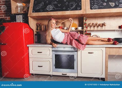Woman Is Laying On The Table Stock Image Image Of Bizarre Housewife