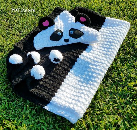 Crochet Panda Hooded Blanket Wrap Pattern Pdf Pattern Diy Etsy