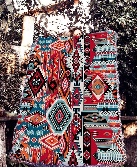 Southwest Tapestry Blanket Native American Inspired Pattern Etsy