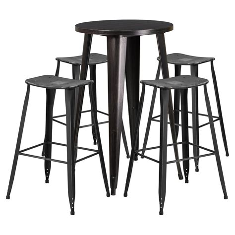 Flash Furniture 24 In Round Metal Indoor Outdoor Bar Table Set With 4