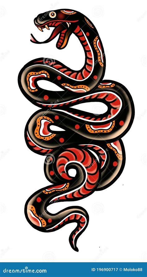 Snake Tattoos Executed In The Traditional Style Stock Illustration