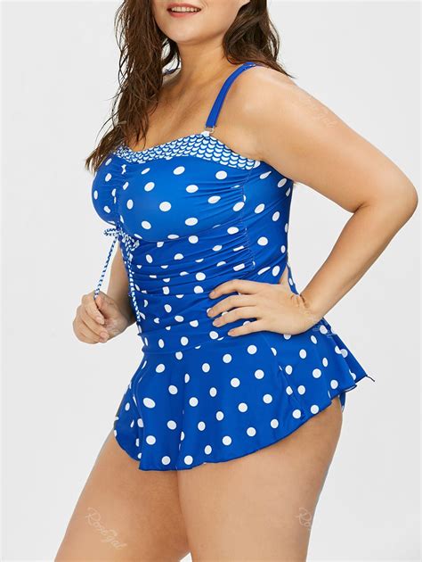 OFF Polka Dot Plus Size Pin Up Skirted Tankini Swimsuit Rosegal