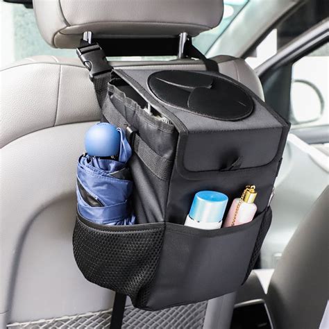 Car Trash Can With Lid Tsv Car Garbage Bag Can Hanging 3 Pockets