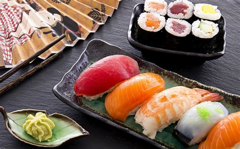 Hd Wallpaper Sushi And Maki Rolls With Wasabi Delicious Seafood