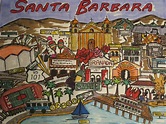 Map of Santa Barbara, CA (Drawing includes Mission, Stearns Wharf ...
