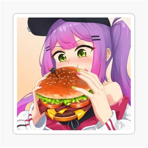 Anime Girl Eating A Burger Sticker For Sale By Sgtawesomeness Redbubble