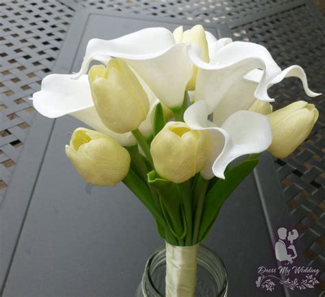 Dress My Wedding Yellow Tulip And Calla Lily Bouquet Customizable Real Touch Artificial Flowers