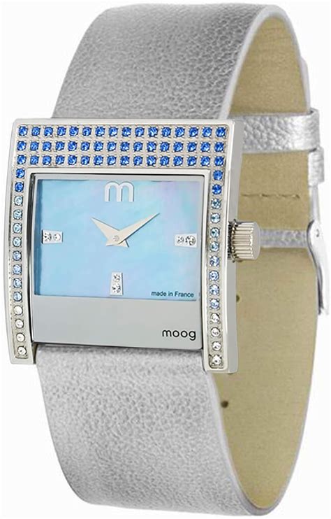 moog paris champs elysées women s watch with black dial silver genuine leather