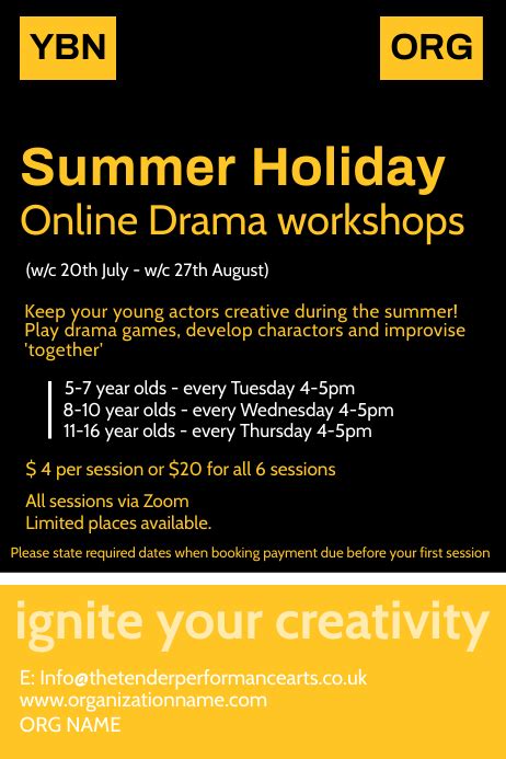 Summer Online Drama Workshop Template Postermywall