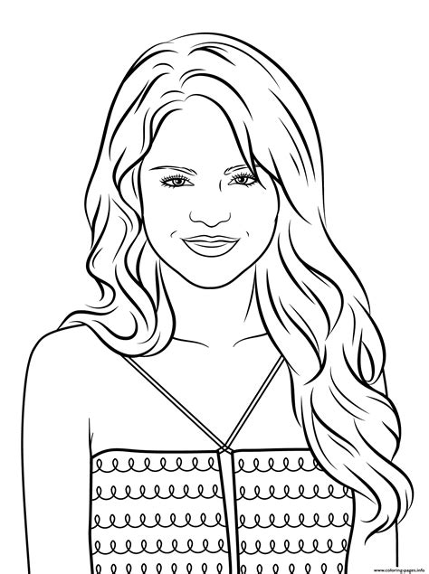Selena Gomez Celebrity Coloring Page Printable
