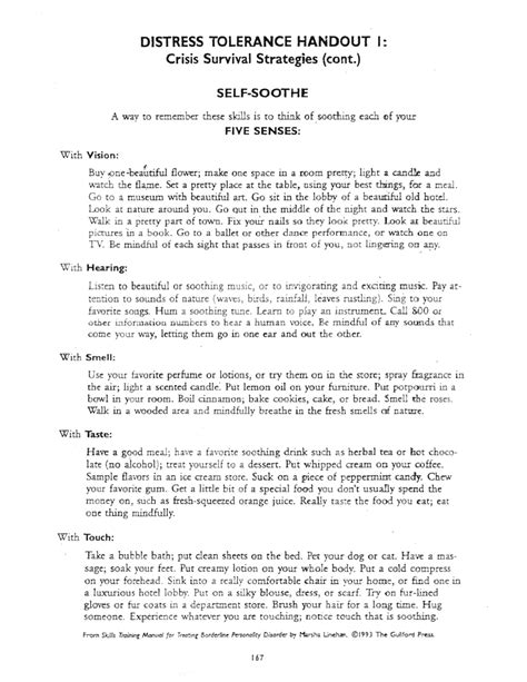 Dbt Self Soothing Worksheet Dbt Worksheets Psychpoint Photo Maryjo