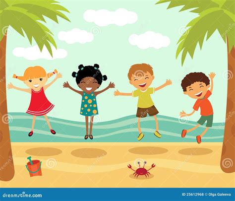 Happy Kids Jumping At The Beach Royalty Free Stock Photos Image 25612968