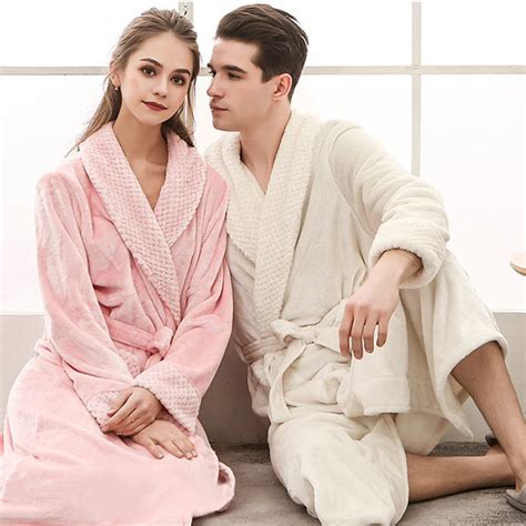 2018 Winter Solid Couple Bathrobe Dressing Gown Women Men Flannel Bath