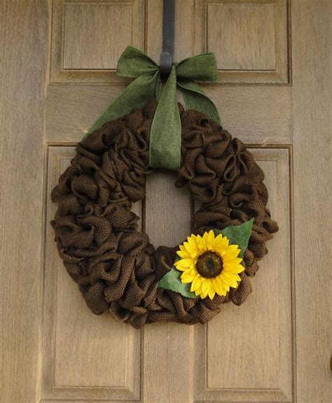 Dark Brown Burlap Wreath With Yellow Love The Sunflower Sunflower