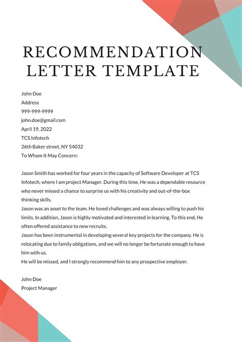 Recommendation Letter Templates Download Free Samples