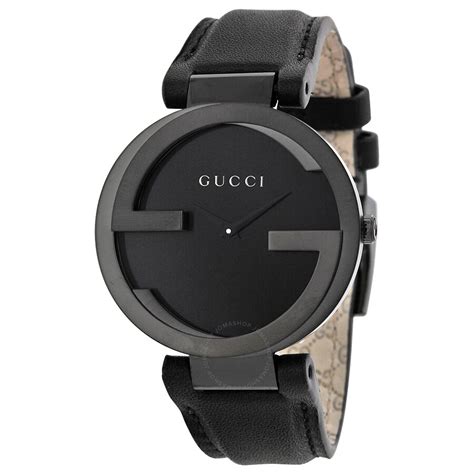 Gucci Interlocking G Black Dial Black Leather Strap Unisex Watch